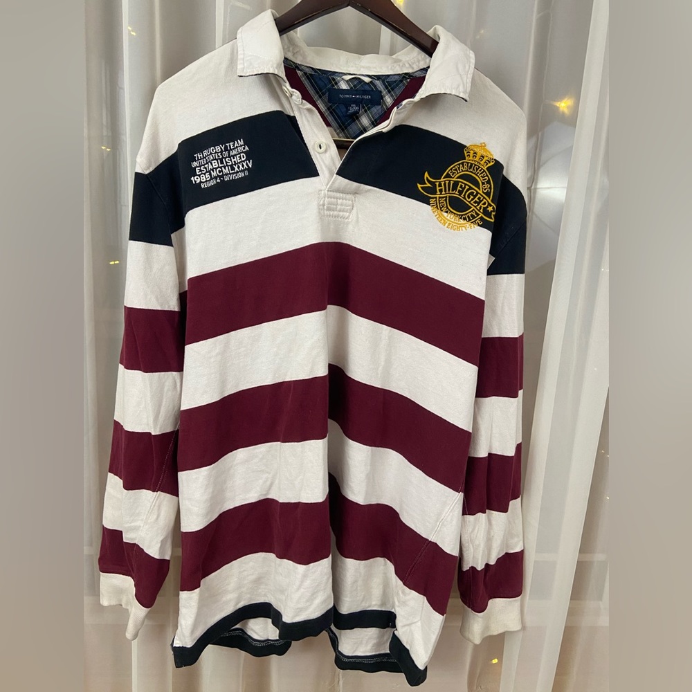 Tommy Hilfiger Red White Navy Embroidered Rugby Polo